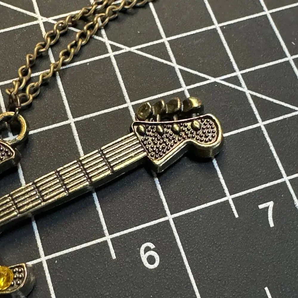 Antique Bronze Multi-Colored Rhinestone Guitar Necklace